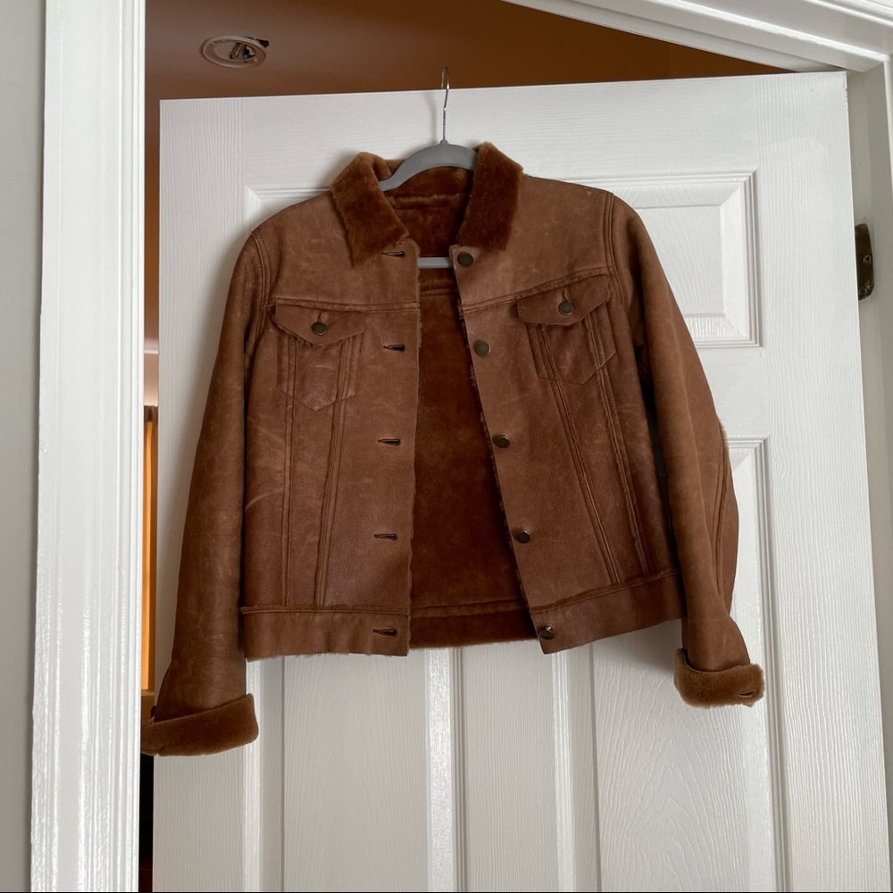 Vintage Theory Leather Brown Aviator Jacket